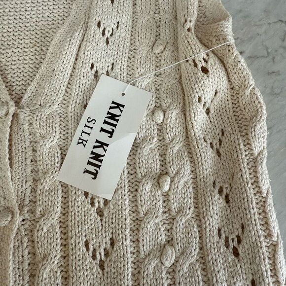 Knit knit vintage silk/cotton knit oatmeal color vest sweater cardigan sz M NWT - Picture 5 of 7